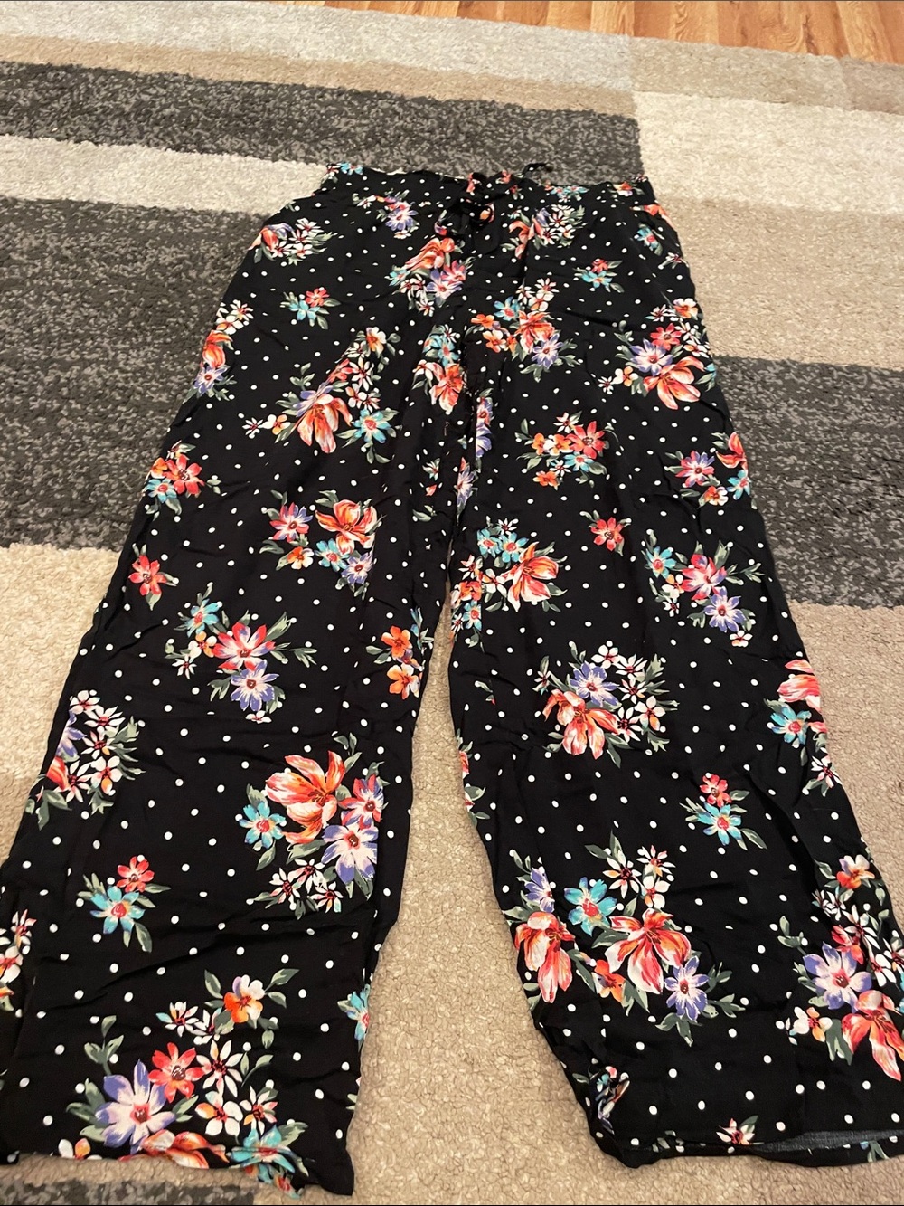 Joe B Black Polka Dot Floral Wide-Leg Pants